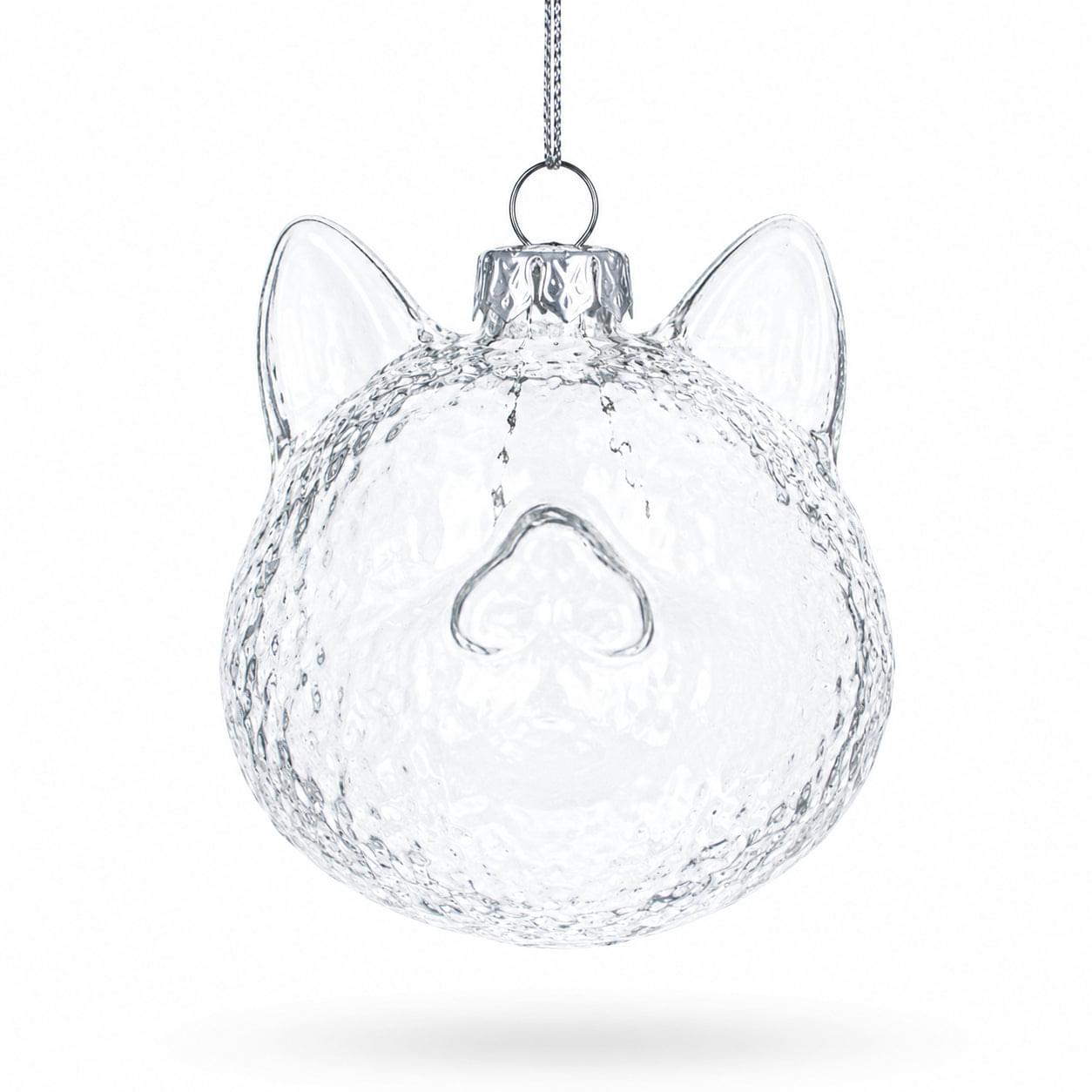 Mini Cat Head Clear Glass Christmas Ornament