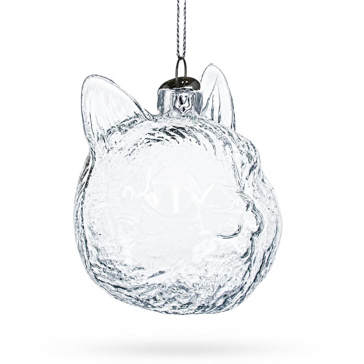 Mini Cat Head Clear Glass Christmas Ornament