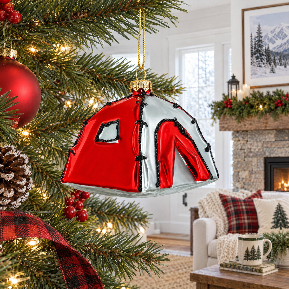 Camping Tent Mini Glass Christmas Ornament
