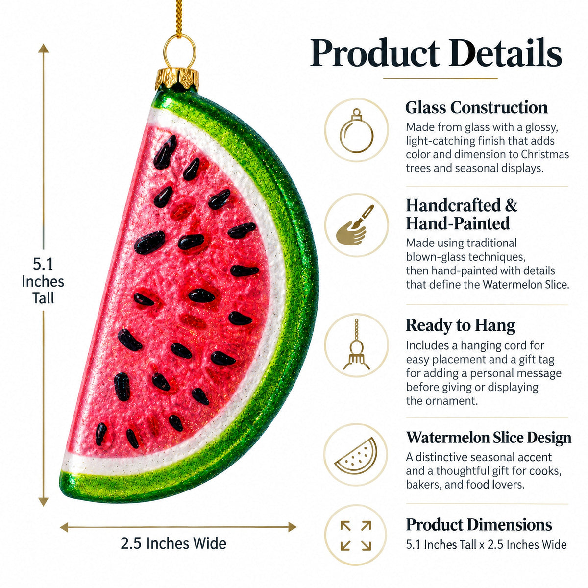 Watermelon Slice Glass Christmas Ornament