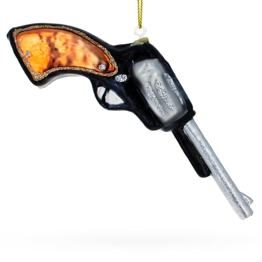 Revolver Handgun Glass Christmas Ornament