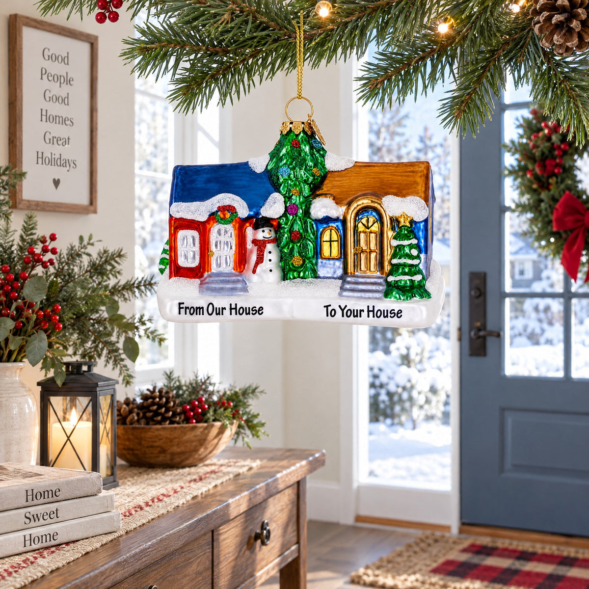 Neighborly Welcome House Glass Christmas Ornament