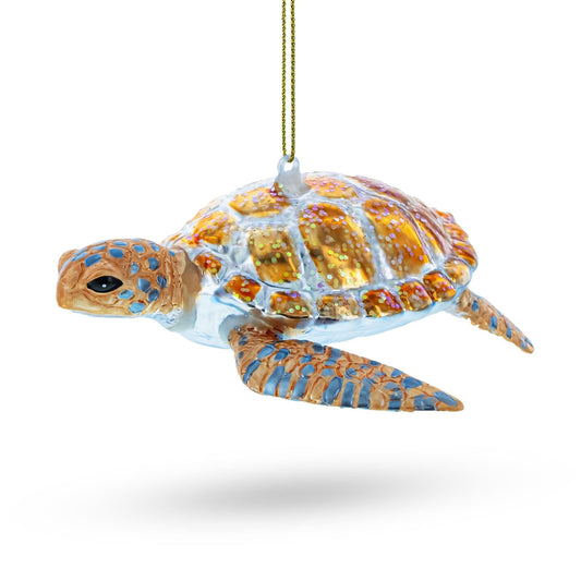 Glittered Turtle Glass Christmas Ornament