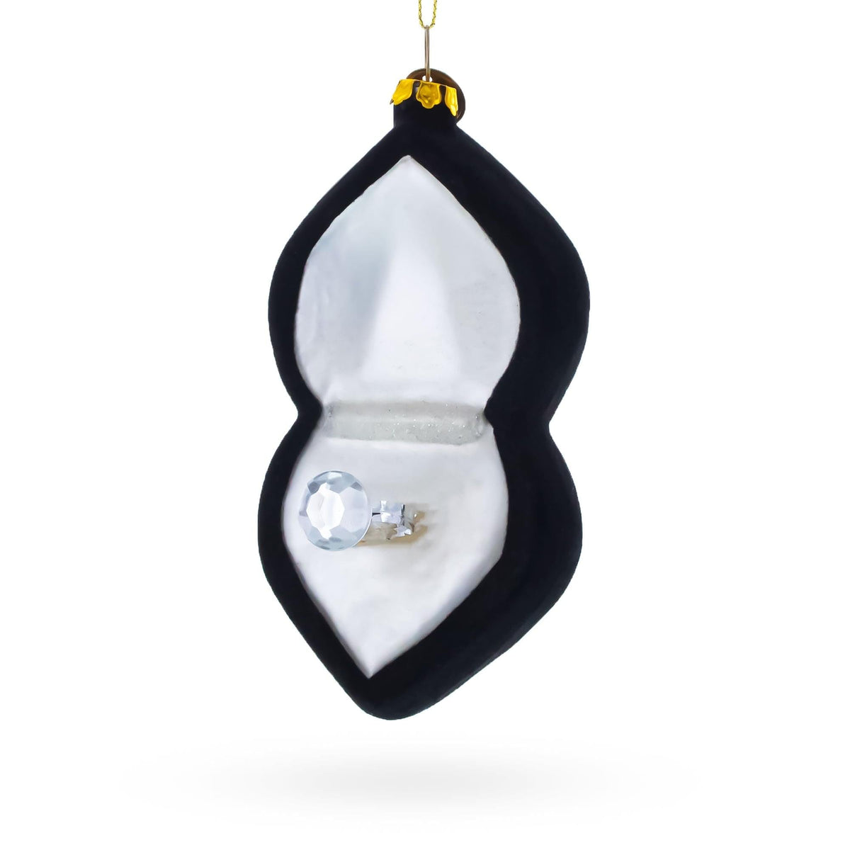 Radiant Diamond Ring in Box Glass Christmas Ornament