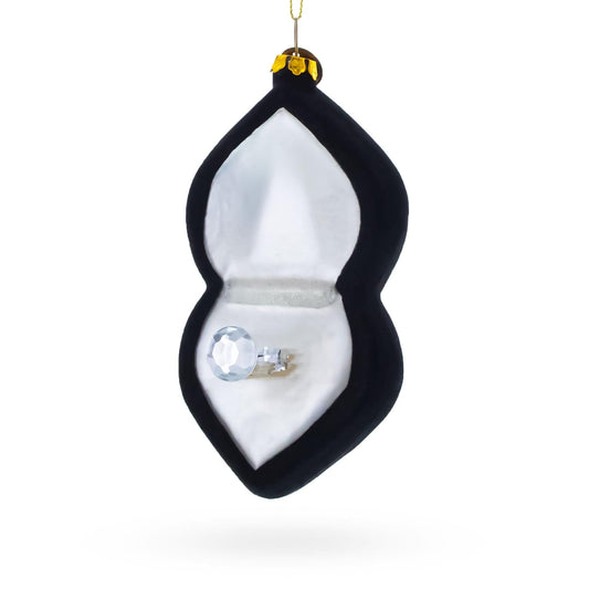 Radiant Diamond Ring in Box Glass Christmas Ornament