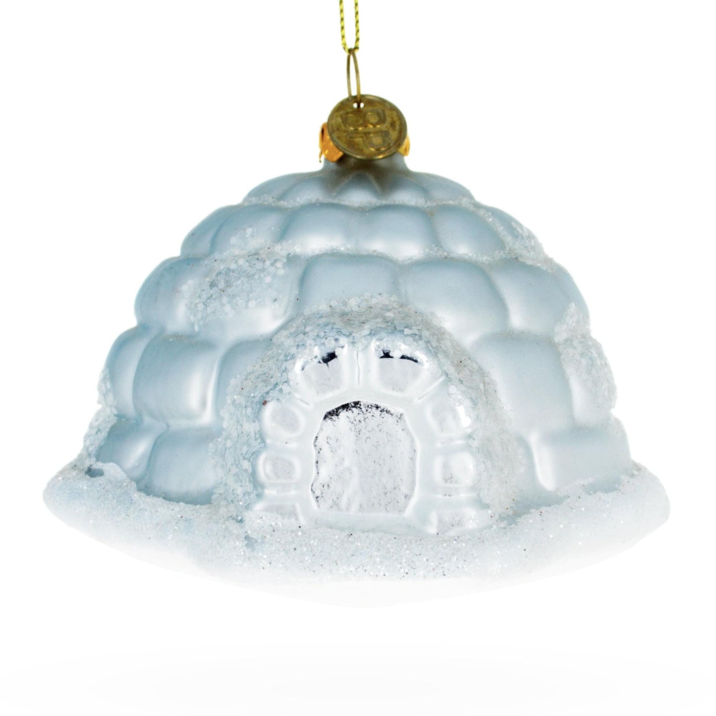 Winter Igloo with Icy Blue Snow Glitter Glass Christmas Ornament