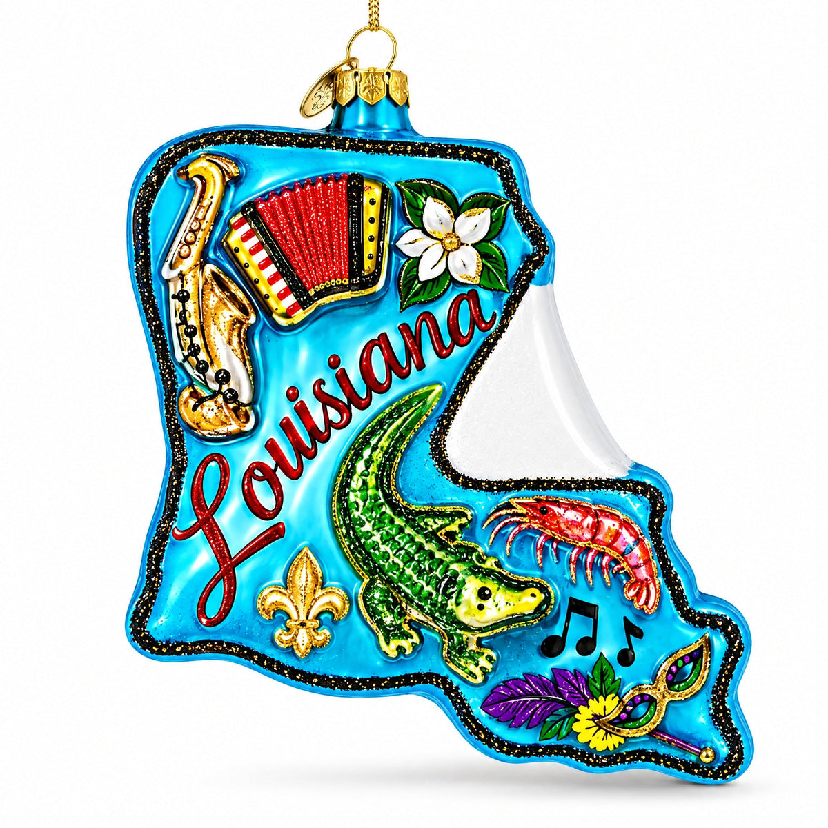 Louisiana Travel Landmarks and Symbols Glass Christmas Ornament