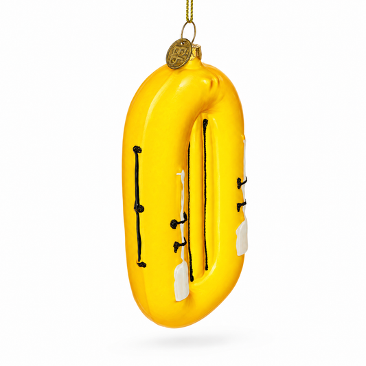 Yellow Rubber Boat Glass Christmas Ornament