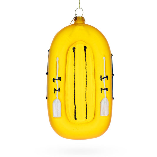 a yellow inflatable boat ornament