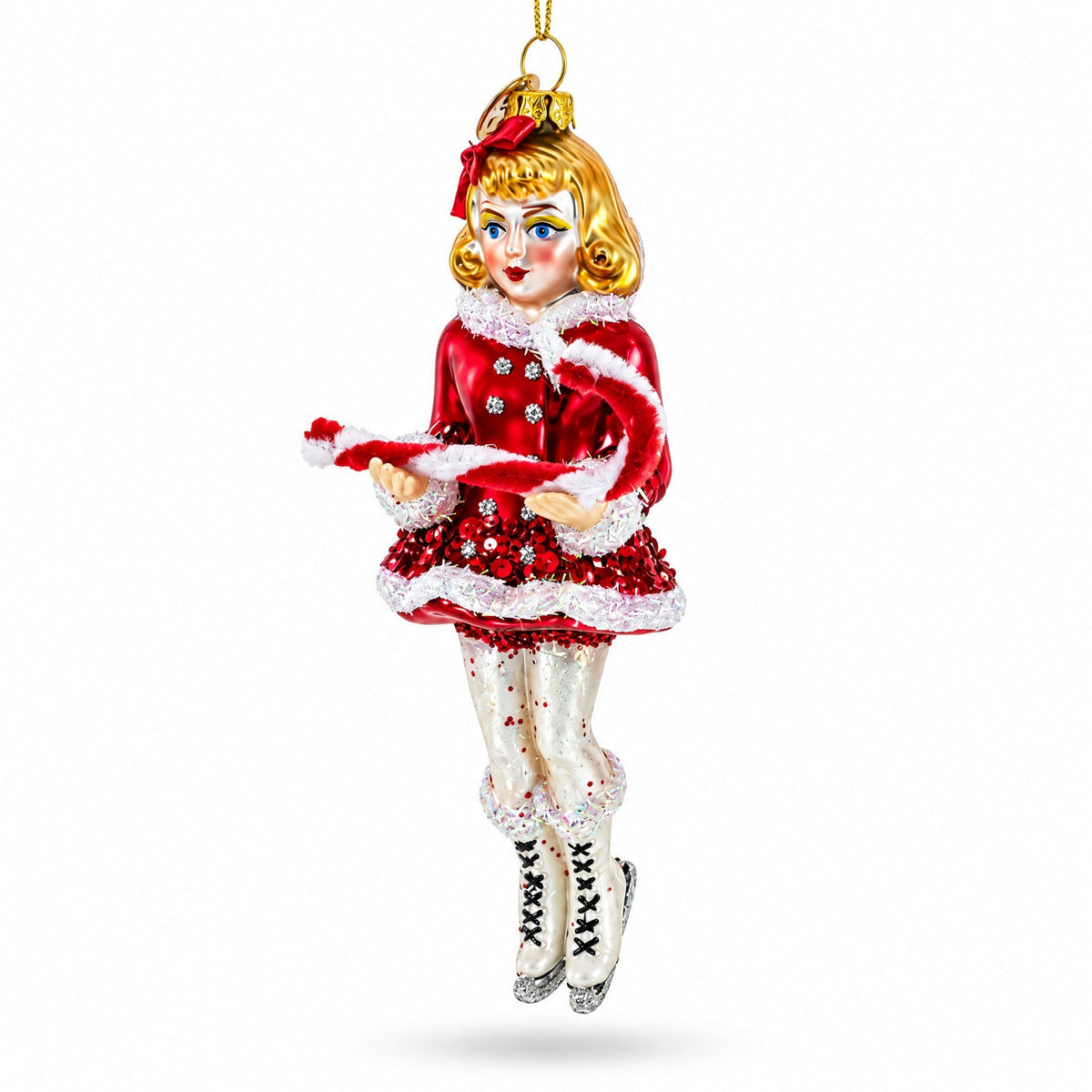 Ice Skater Girl with Candy Cane Glass Christmas Ornament