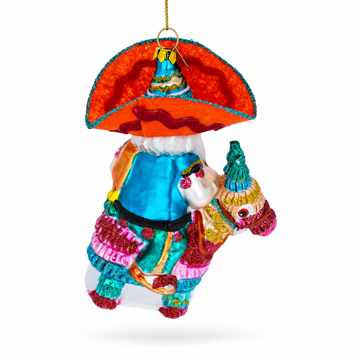 Santa Riding a Festive Pinata Glass Christmas Ornament