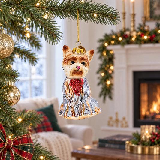 Yorkshire Terrier Glass Christmas Ornament