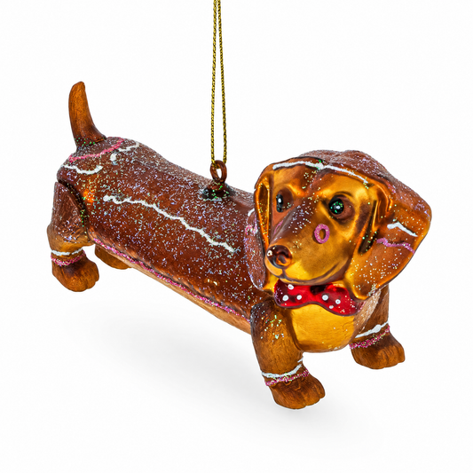 Dachshund with Bow Tie Glass Christmas Ornament