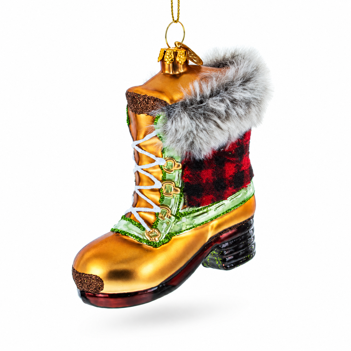 Winter Furry Boot Glass Christmas Ornament
