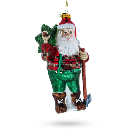 a christmas ornament with a santa claus holding a bag of gifts