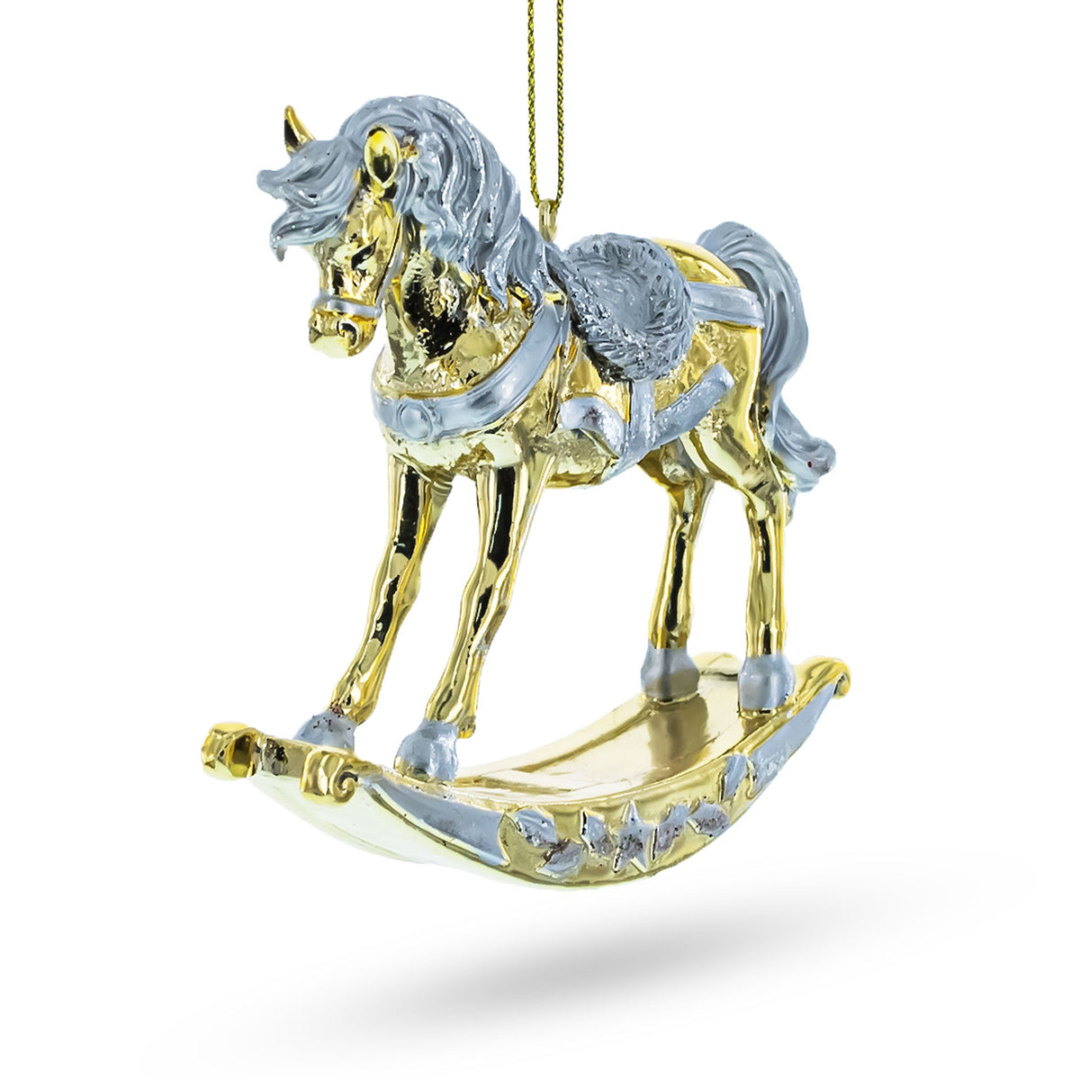Golden Rocking Horse Glass Christmas Ornament