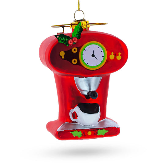 Vintage Red Espresso Machine Glass Christmas Ornament