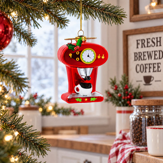 Vintage Red Espresso Machine Glass Christmas Ornament
