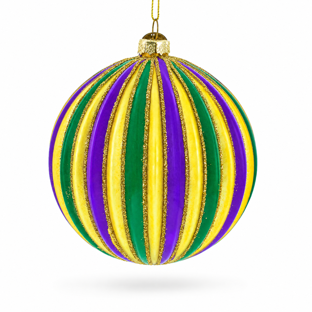 Set of 3 Mardi Gras Ribbed Glass Christmas Ornaments