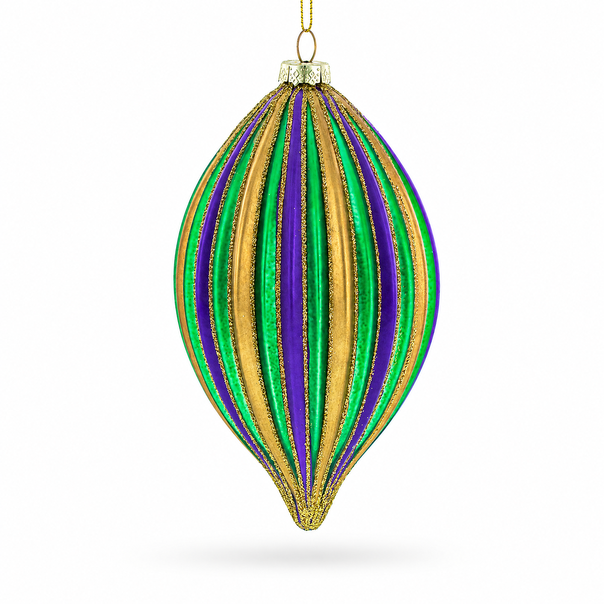 Set of 3 Mardi Gras Ribbed Glass Christmas Ornaments