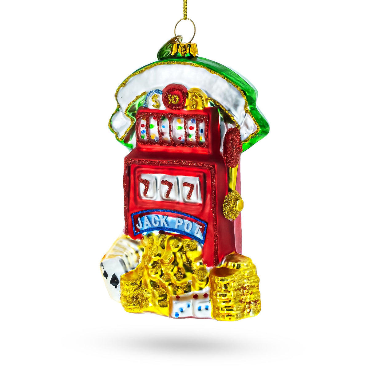 Lucky Slot Machine Jackpot Casino - Blown Glass Christmas Ornament