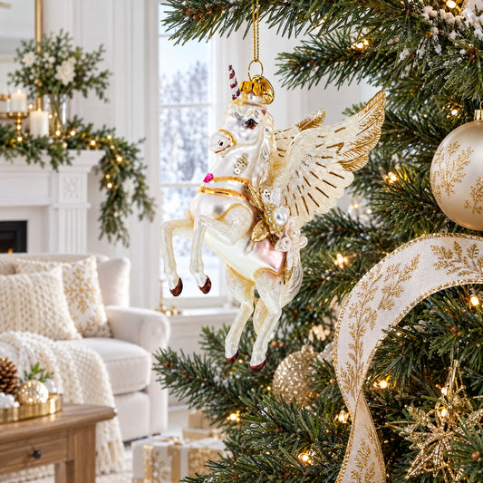 White Unicorn Glass Christmas Ornament