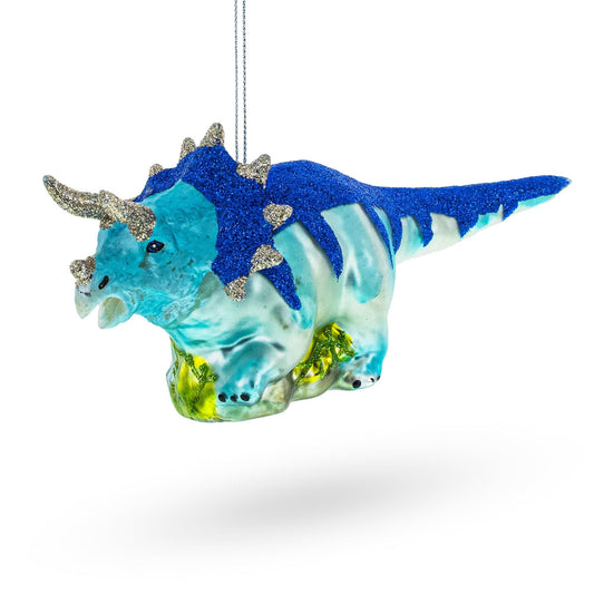 Glittered Dinosaur Glass Christmas Ornament