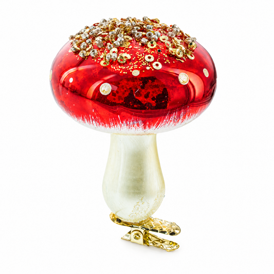 Amanita Mushroom Whimsical Glass Christmas Ornament