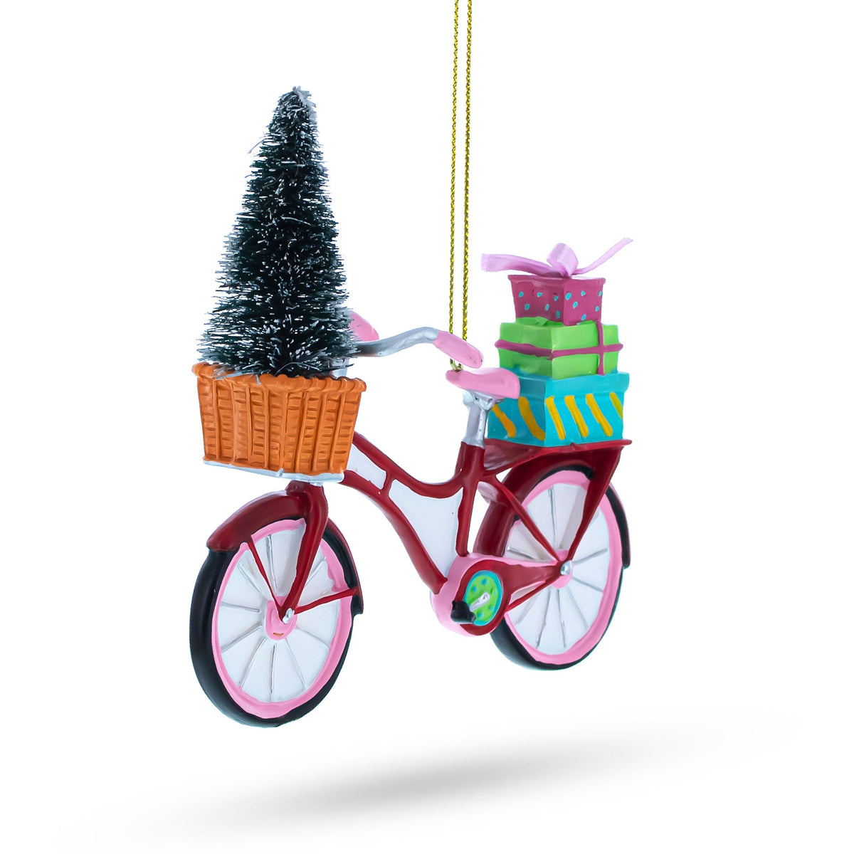 Festive Bicycle Ornament with Holiday Tree and Gifts Christmas Ornament