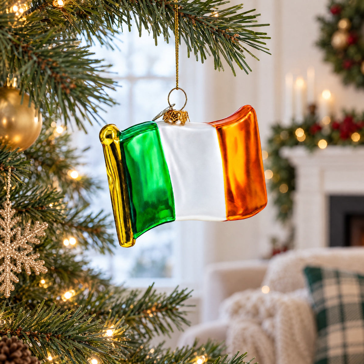 Waving Flag of Ireland Glass Christmas Ornament