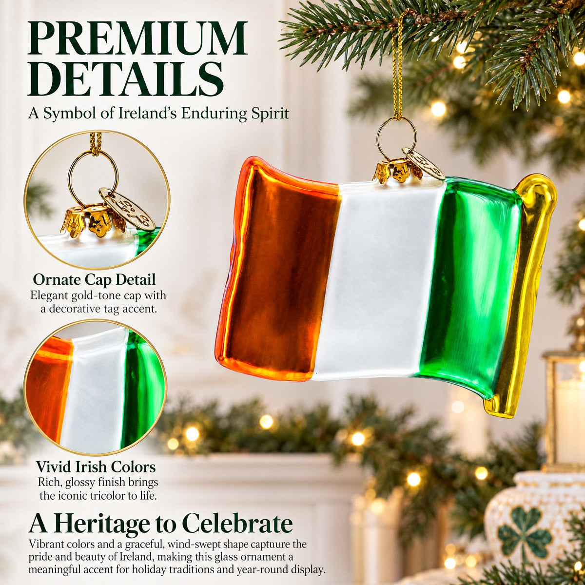 Waving Flag of Ireland Glass Christmas Ornament
