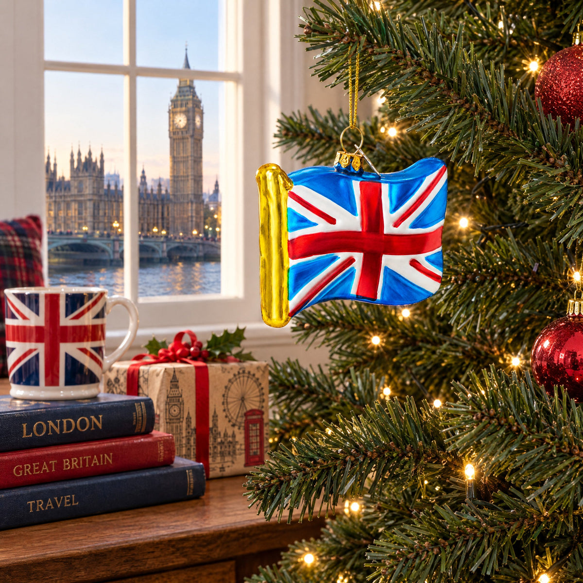 Waving Flag of United Kingdom Glass Christmas Ornament
