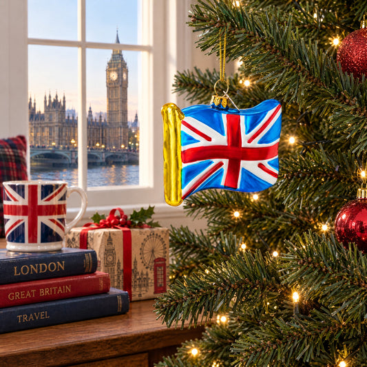 Waving Flag of United Kingdom Glass Christmas Ornament