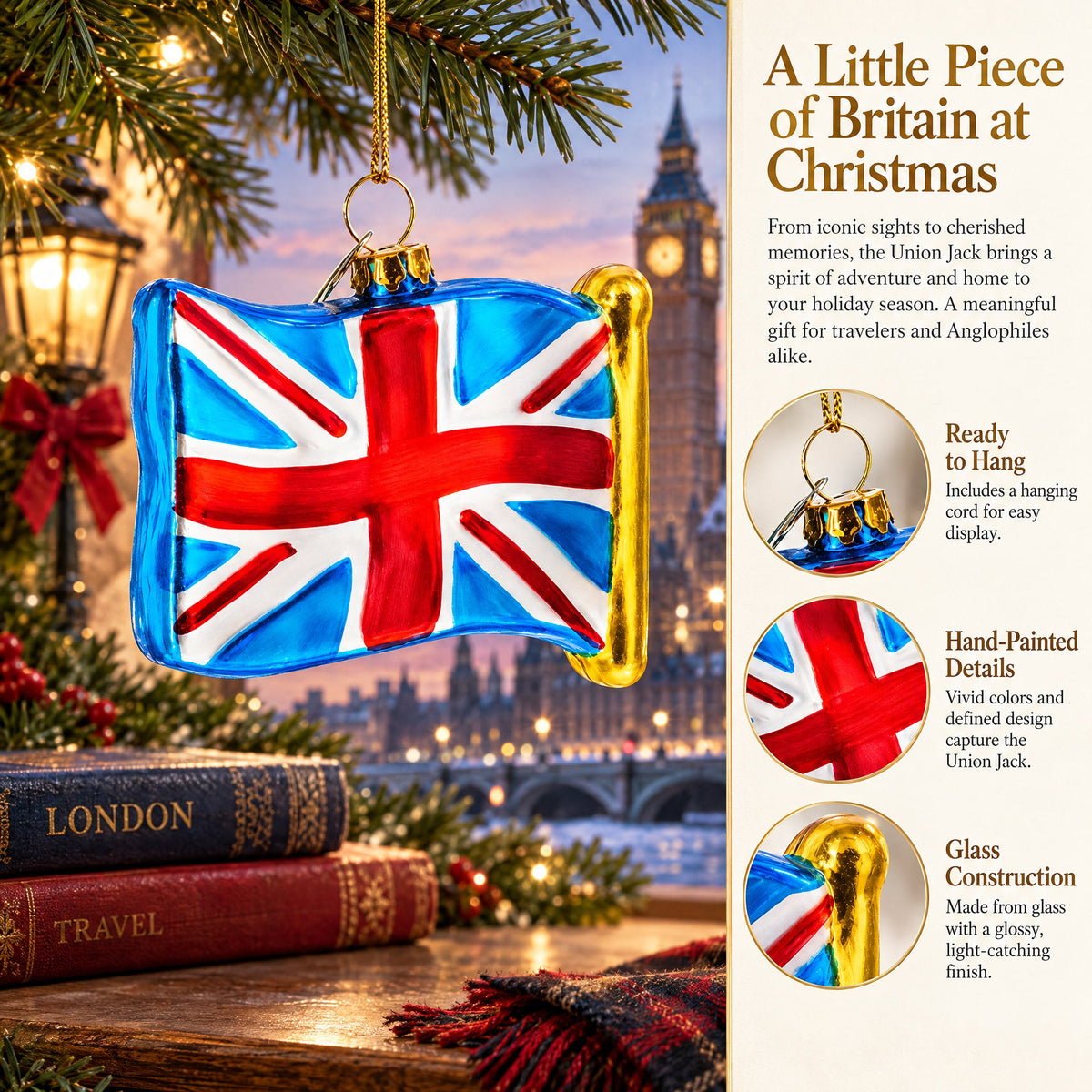 Waving Flag of United Kingdom Glass Christmas Ornament