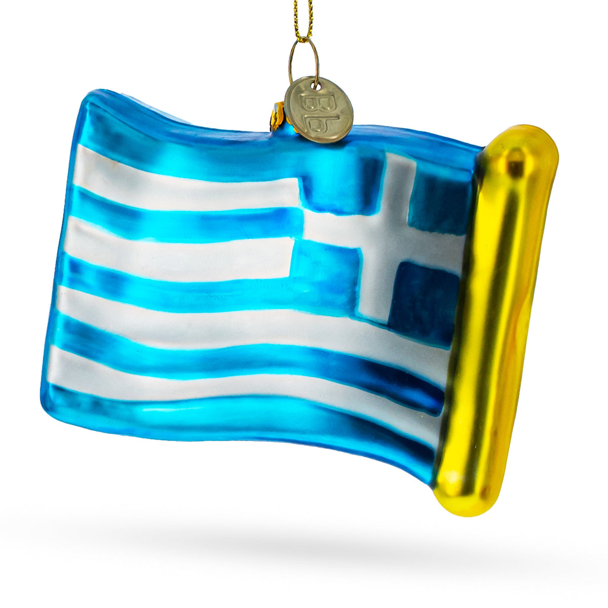 Waving Flag of Greece Glass Christmas Ornament