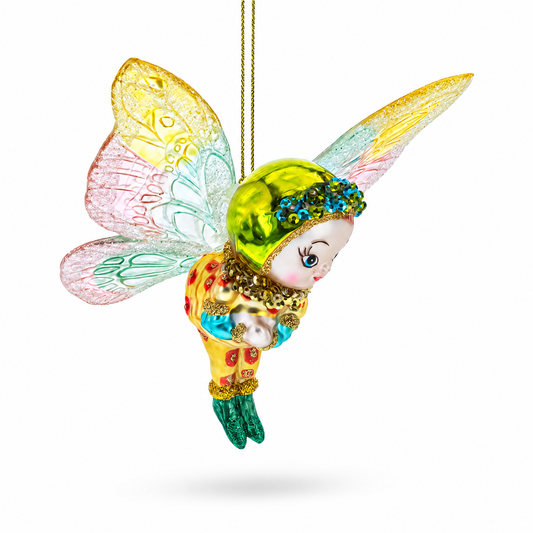 Enchanting Girl in Butterfly Costume Glass Christmas Ornament