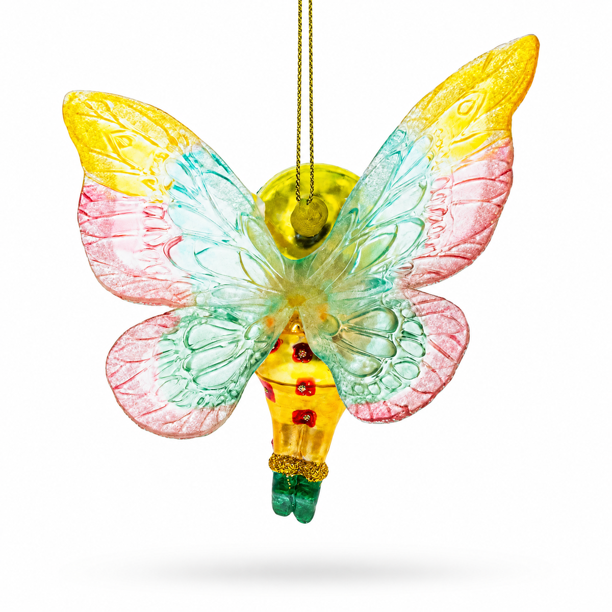 Enchanting Girl in Butterfly Costume Glass Christmas Ornament