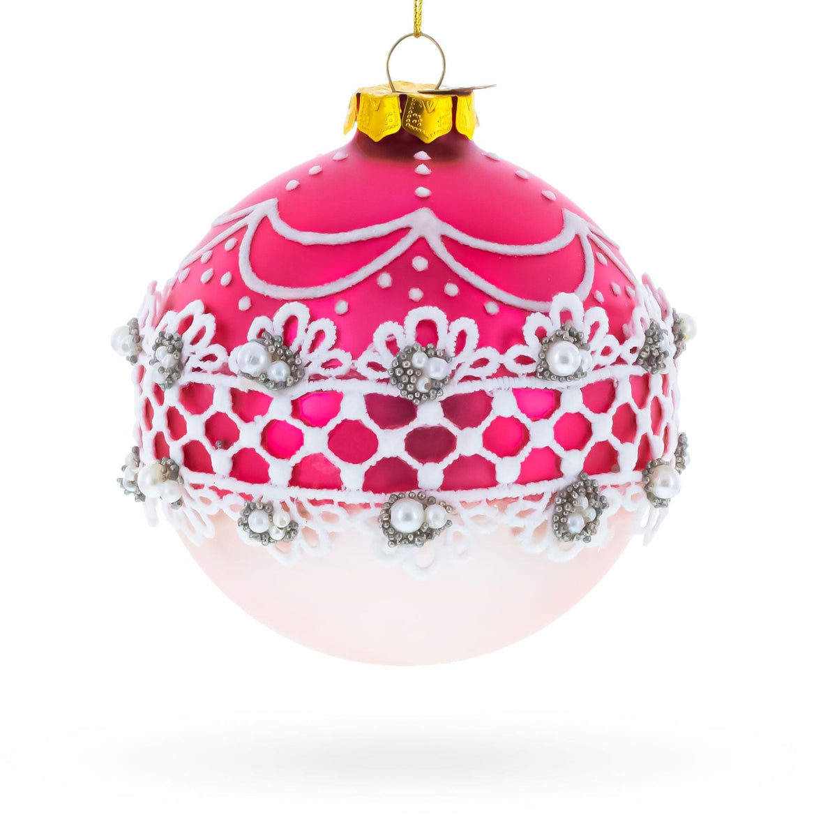 Elegant Laced Pink Glass Christmas Ornament