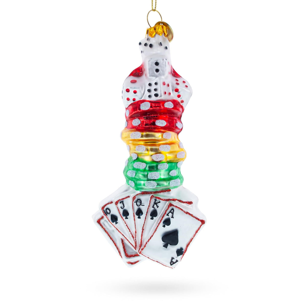 a christmas ornament with playing cards