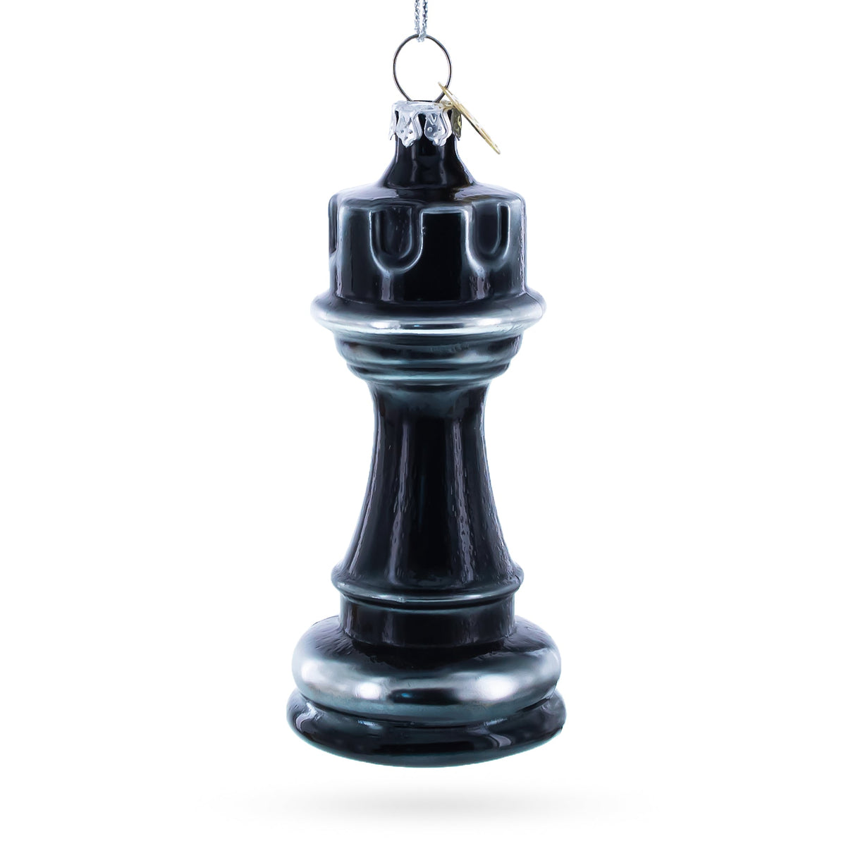 Black Rook (Castle) Chess Glass Christmas Ornament