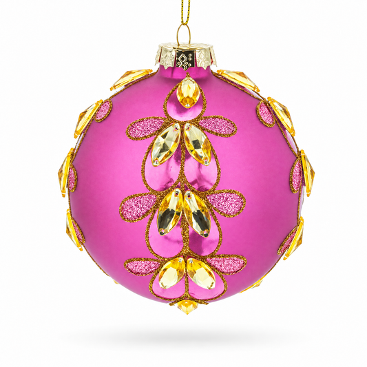 Enchanting Jeweled Pink Glass Ball Christmas Ornament