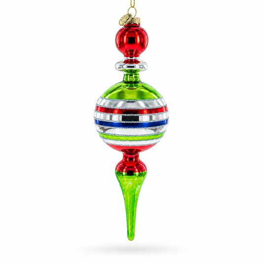 Vintage-Inspired Multicolored Finial Glass Christmas Ornament