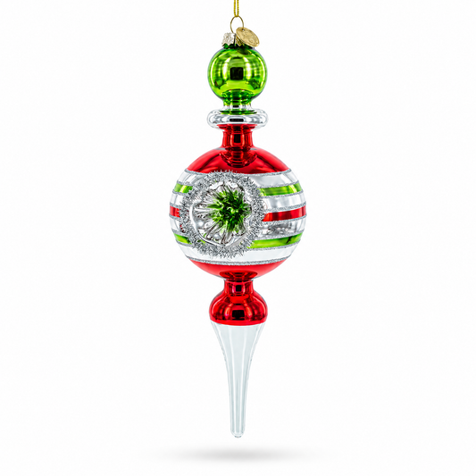 Vintage Multicolored Finial Retro-Inspired Glass Christmas Ornament