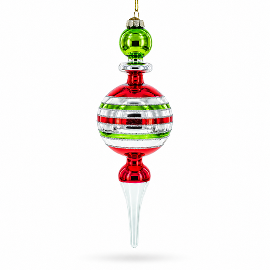Vintage Multicolored Finial Retro-Inspired Glass Christmas Ornament
