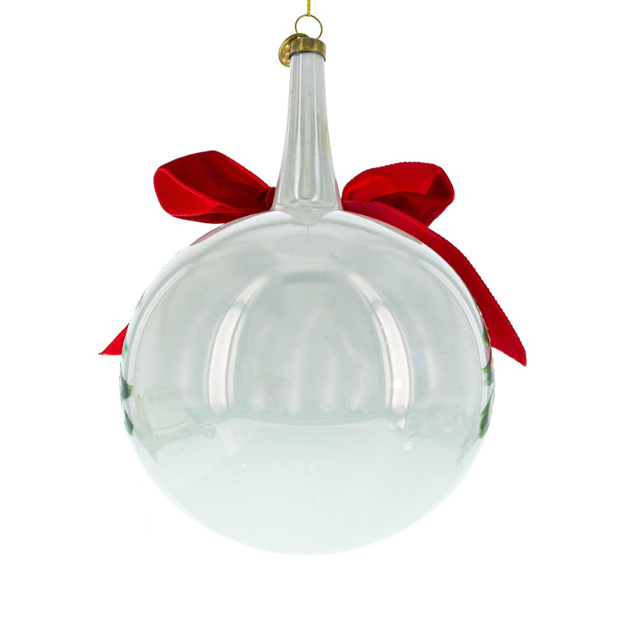 Large Santa, Tree, and Red Bow Glass Ball Christmas Ornament 7 Inches