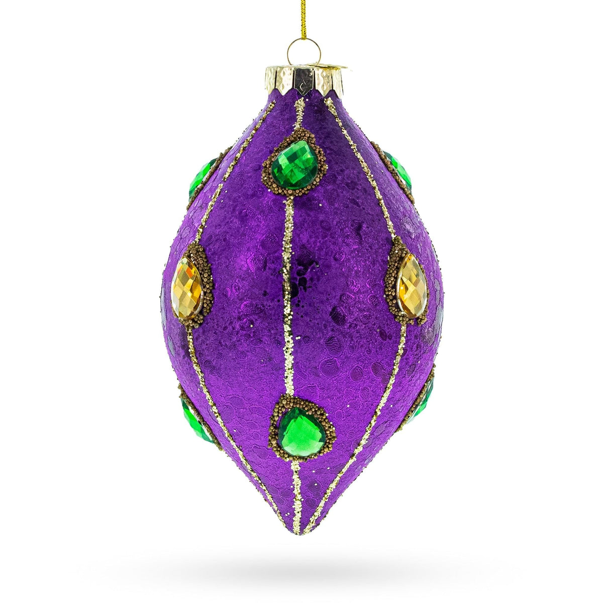 Jeweled-Accent Purple Rhombus Finial Glass Christmas Ornament