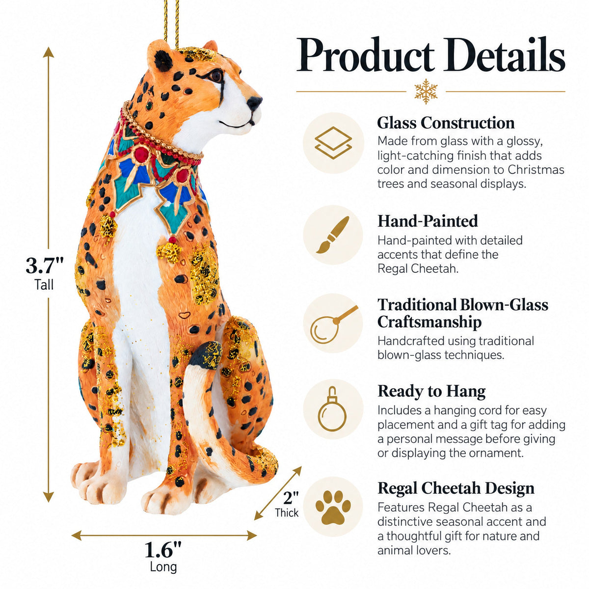 Regal Cheetah Glass Christmas Ornament
