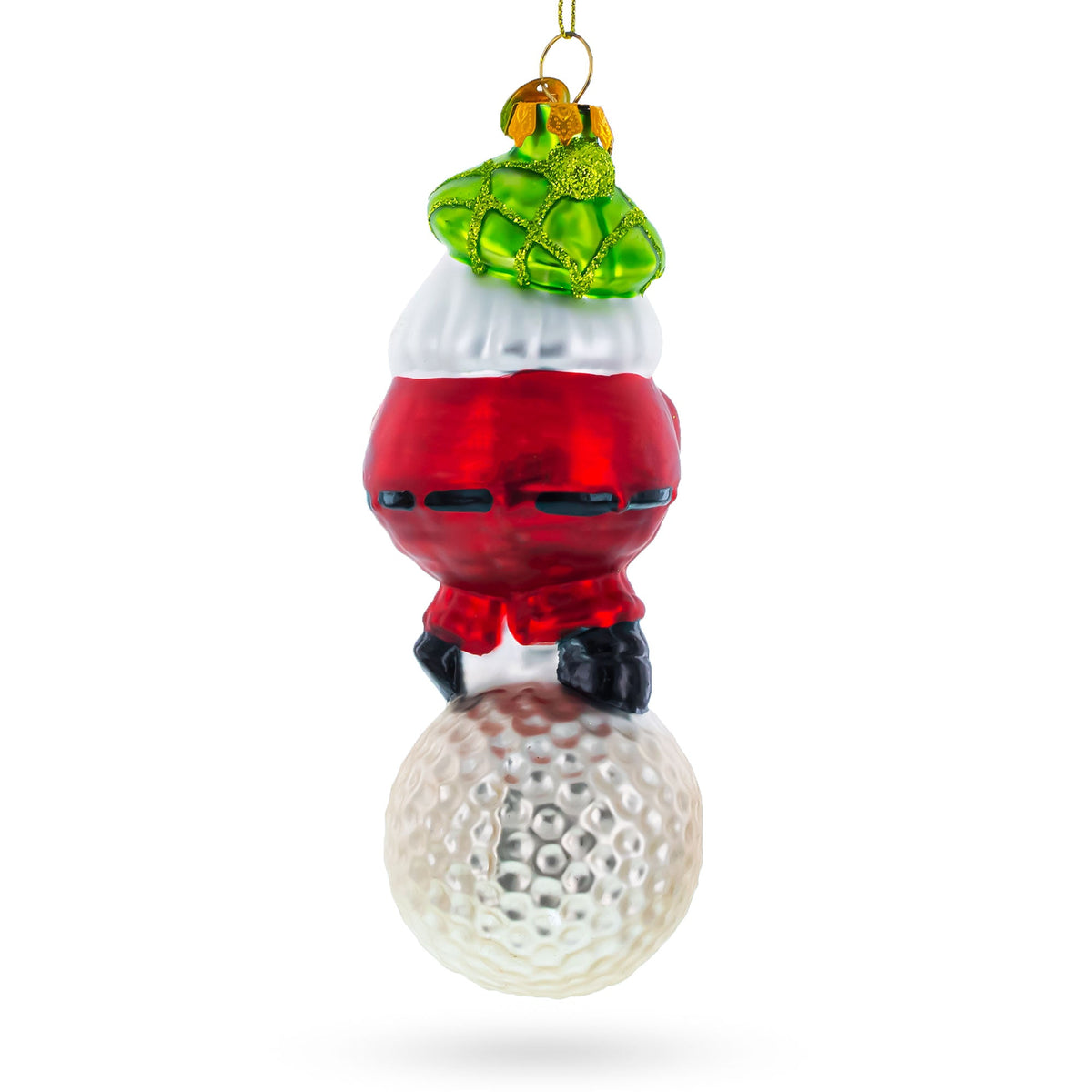 Santa the Golf Player Glass Christmas Ornament