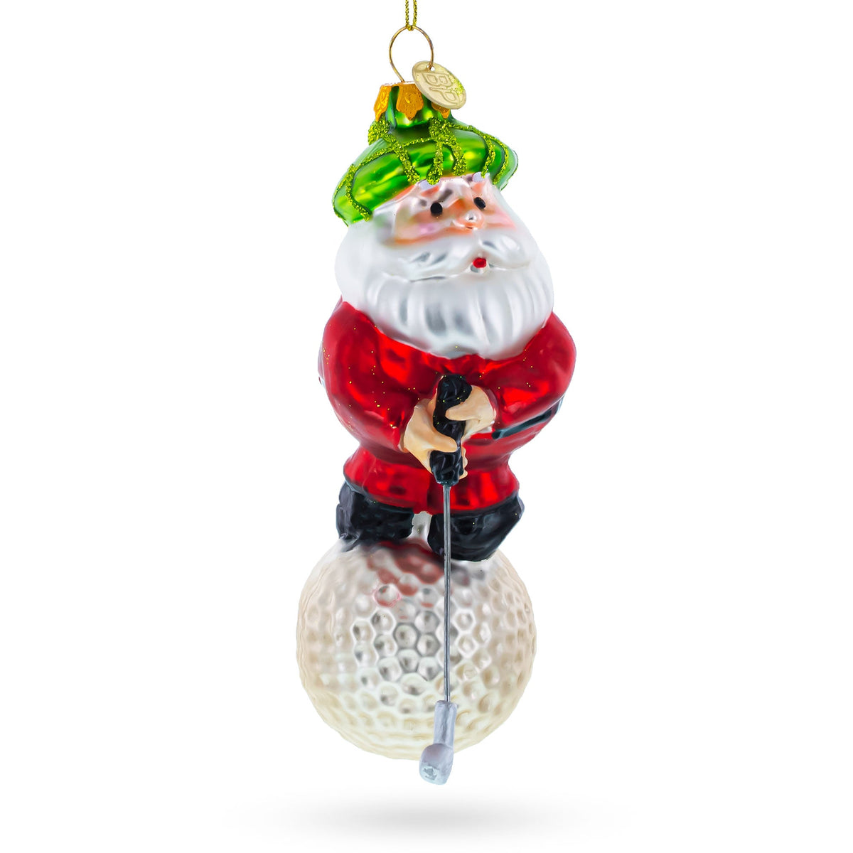 Santa the Golf Player Glass Christmas Ornament