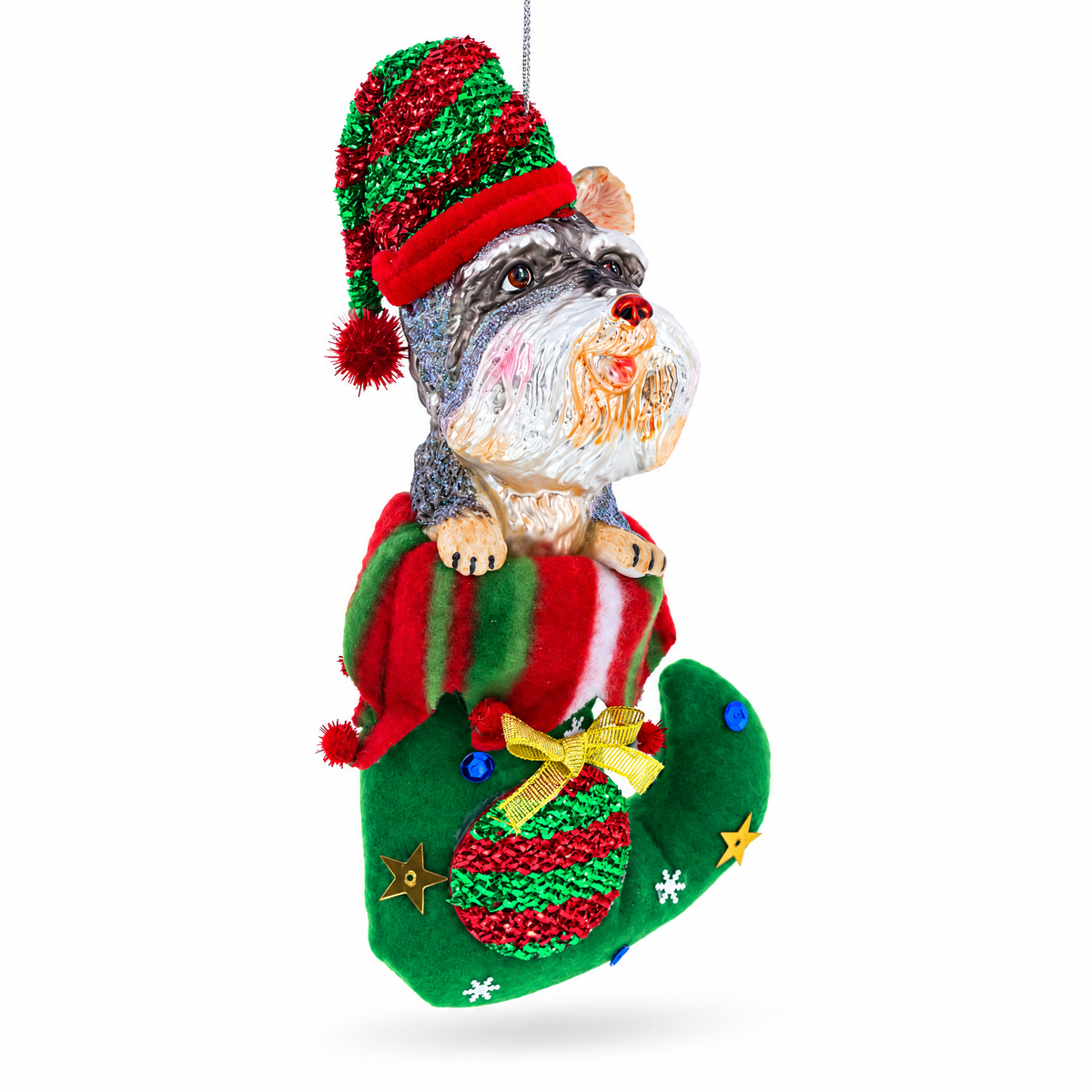 Puppy in Stocking Glass Christmas Ornament